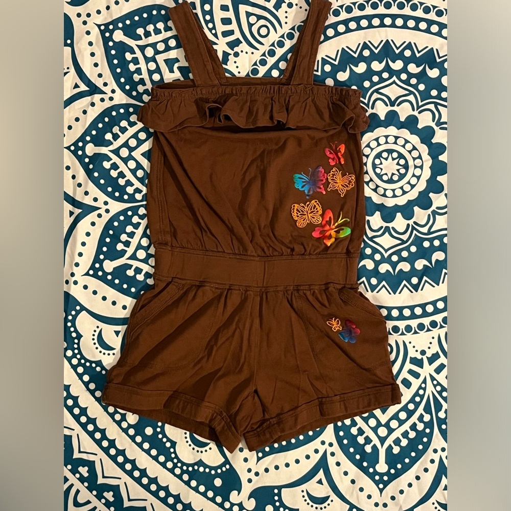 🌟❣️4/$10❣️🌟Sm(5/6) metallic butterflies brown romper toddler girls